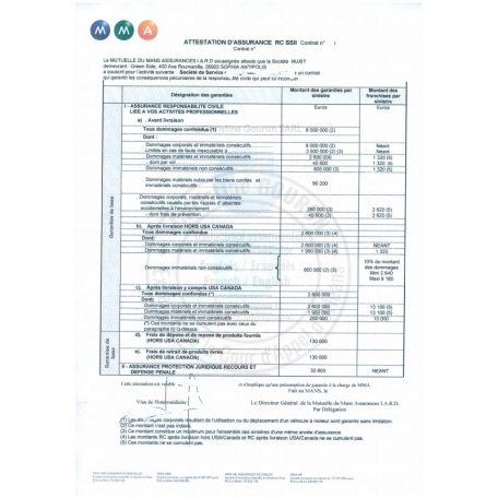 Traduction d'une attestation détaillée d'assurance