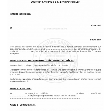 Traduction d'un contrat de travail
