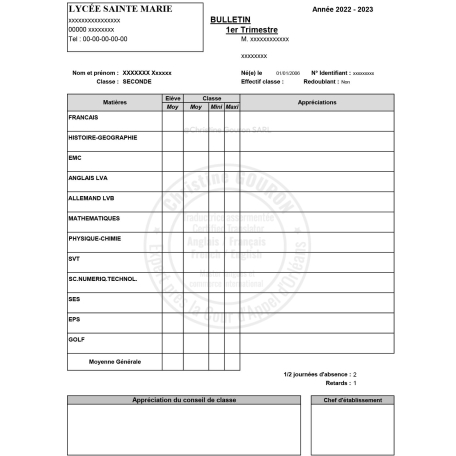 Traduction d'un bulletin scolaire (notes de collège, lycée, BTS, prépa)