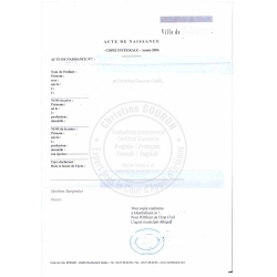 Traduction d'un acte de naissance France (assermentée)